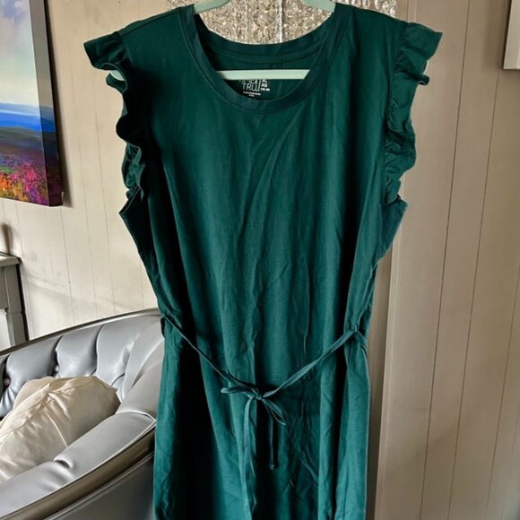 BNWT Teal Flutter Sleeve Belted Midi Dress Sz XL from Time & Tru - Picture 1 of 4